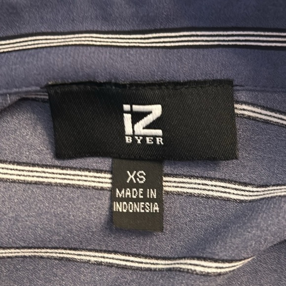 IZ Byer Blue Black & White Striped Button Down High Low Top Size XS - Picture 6 of 7